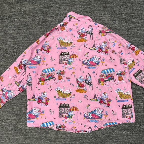 Anthropologie Print Fresh Pajamas Women 1X Pink Parisian Poodle Dog Flower Vespa - Picture 14 of 15